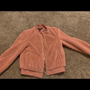 Fuzzy pink bomber jacket